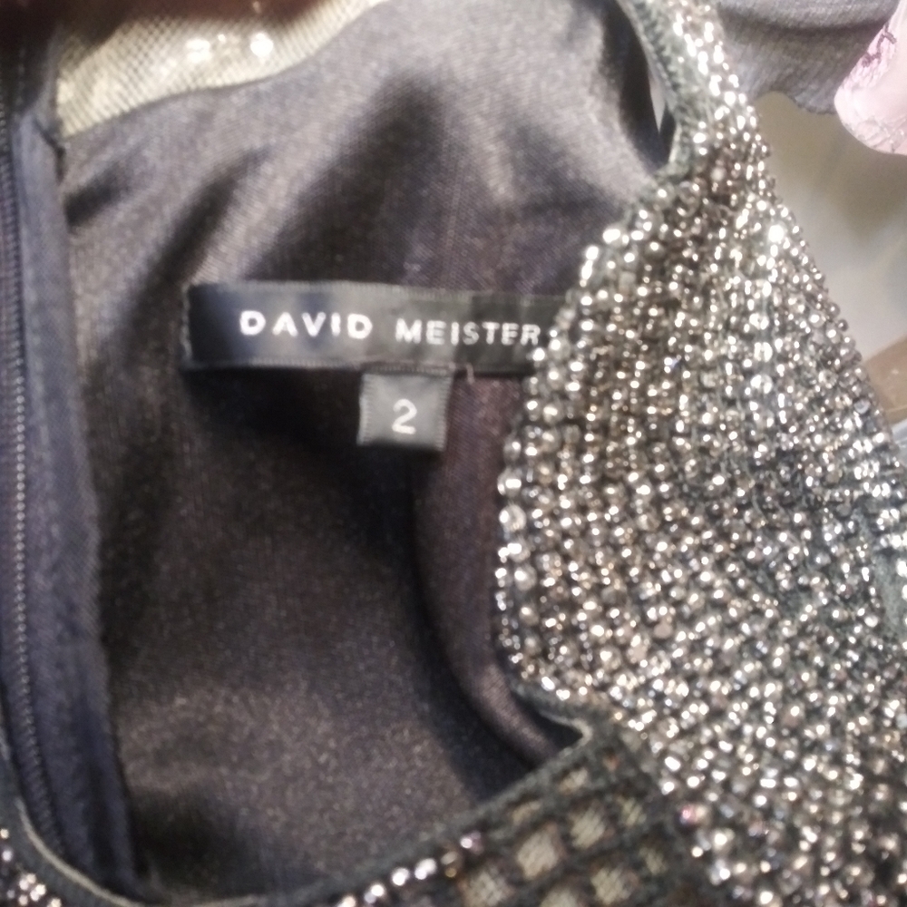 David Meister Black Beaded Collar, Ruched Waist Evening Gown - Picture 10 of 13